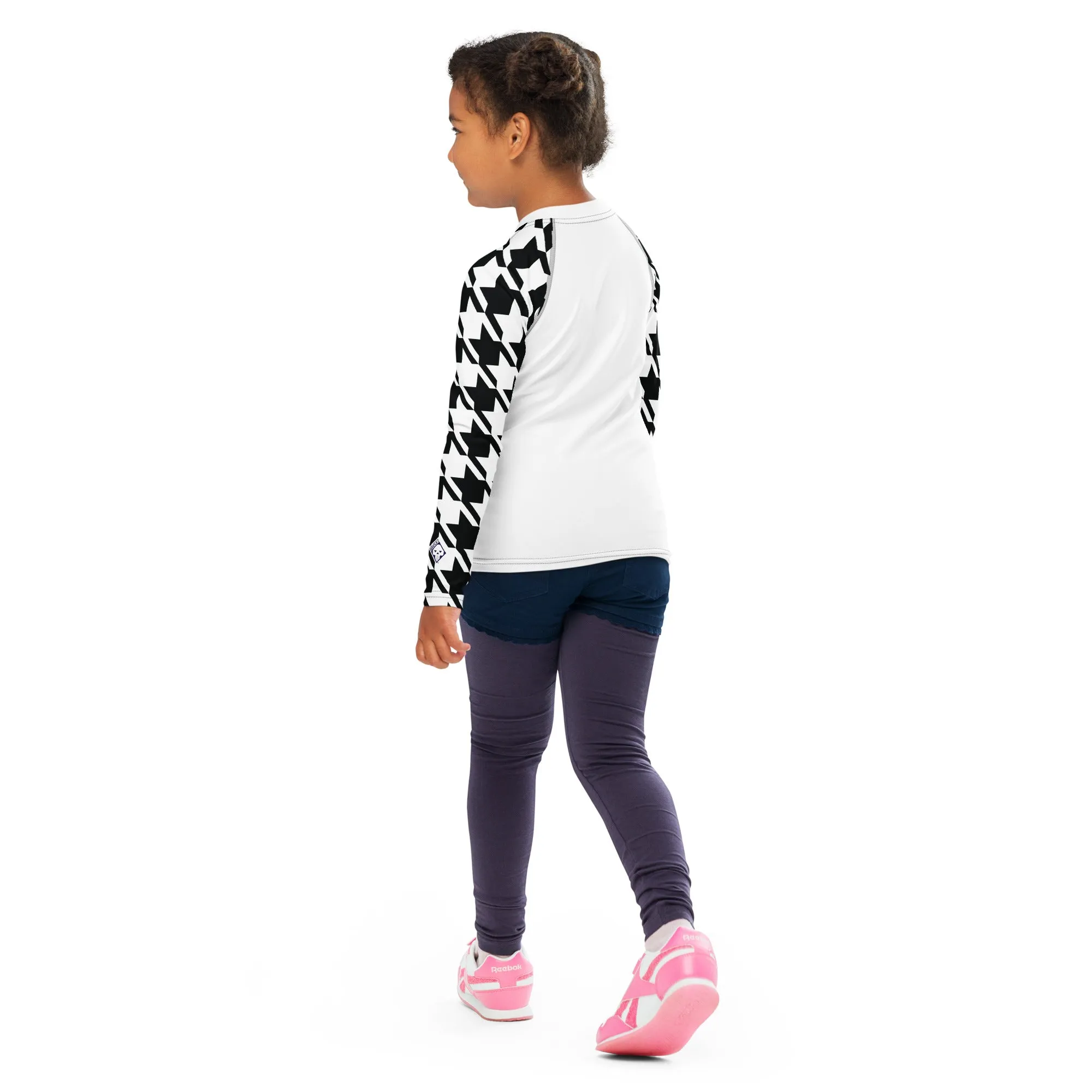 Stylish Protection: Girl's Houndstooth Long Sleeve BJJ Rash Guard