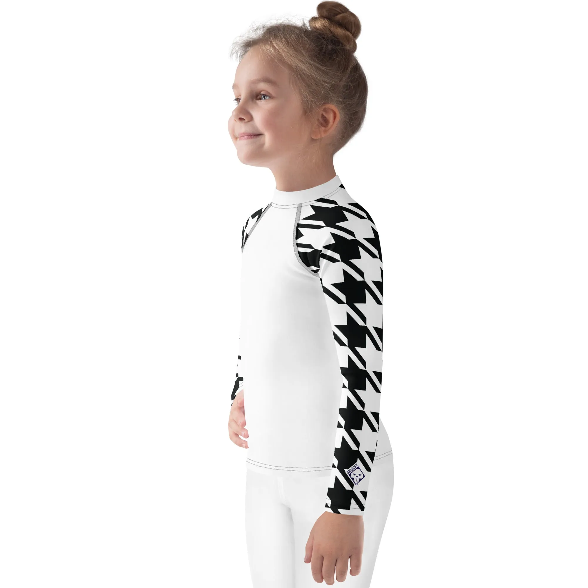 Stylish Protection: Girl's Houndstooth Long Sleeve BJJ Rash Guard