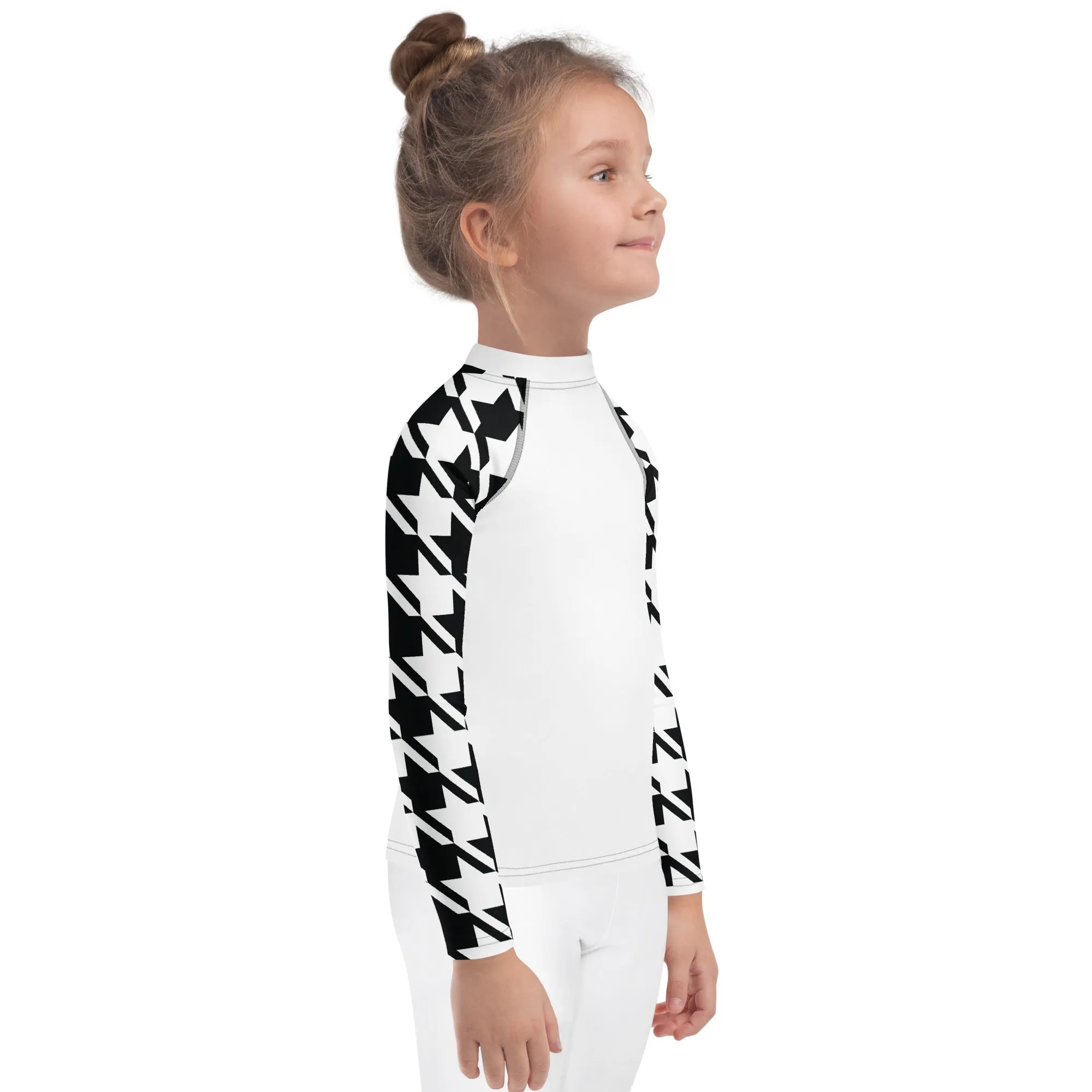 Stylish Protection: Girl's Houndstooth Long Sleeve BJJ Rash Guard