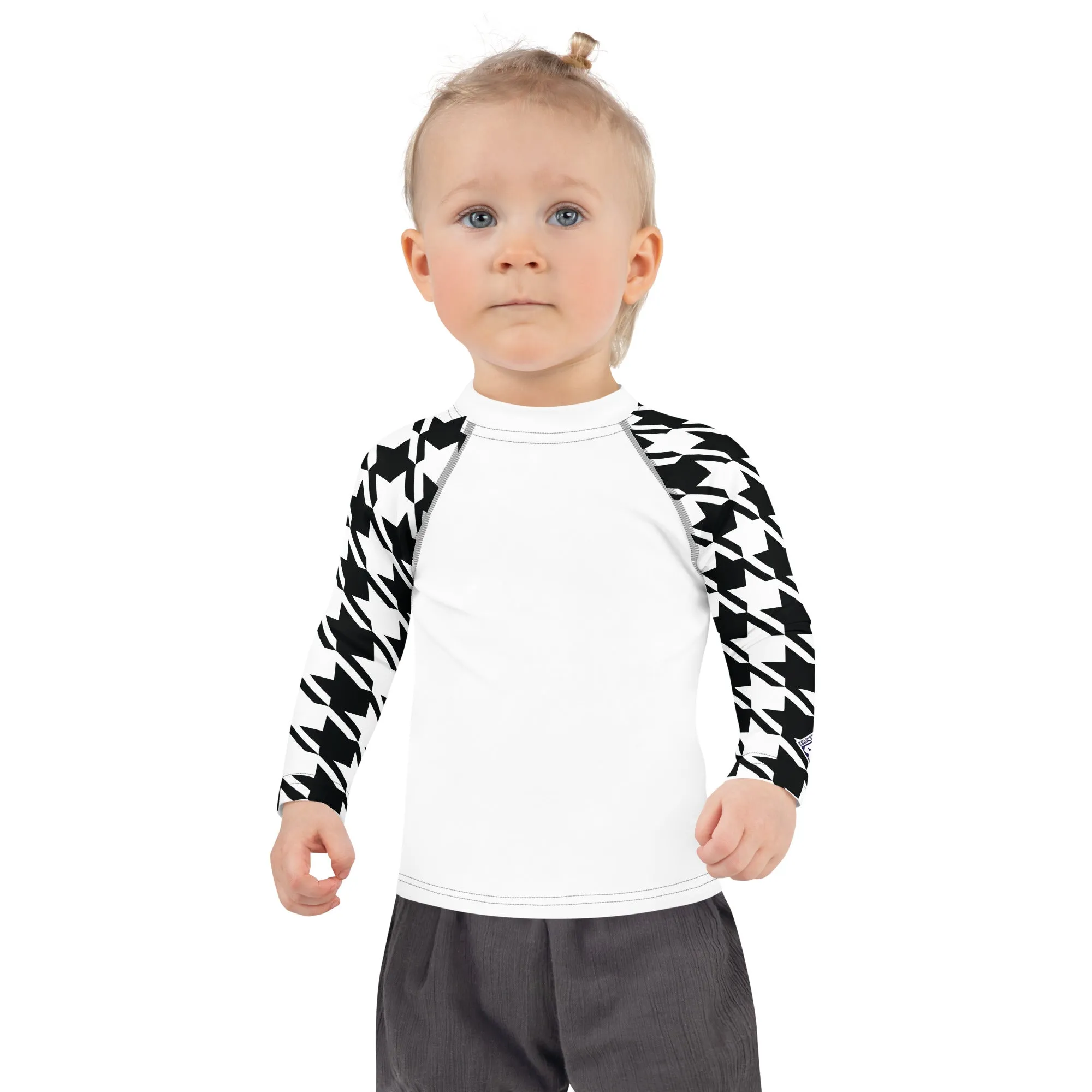 Stylish Protection: Girl's Houndstooth Long Sleeve BJJ Rash Guard