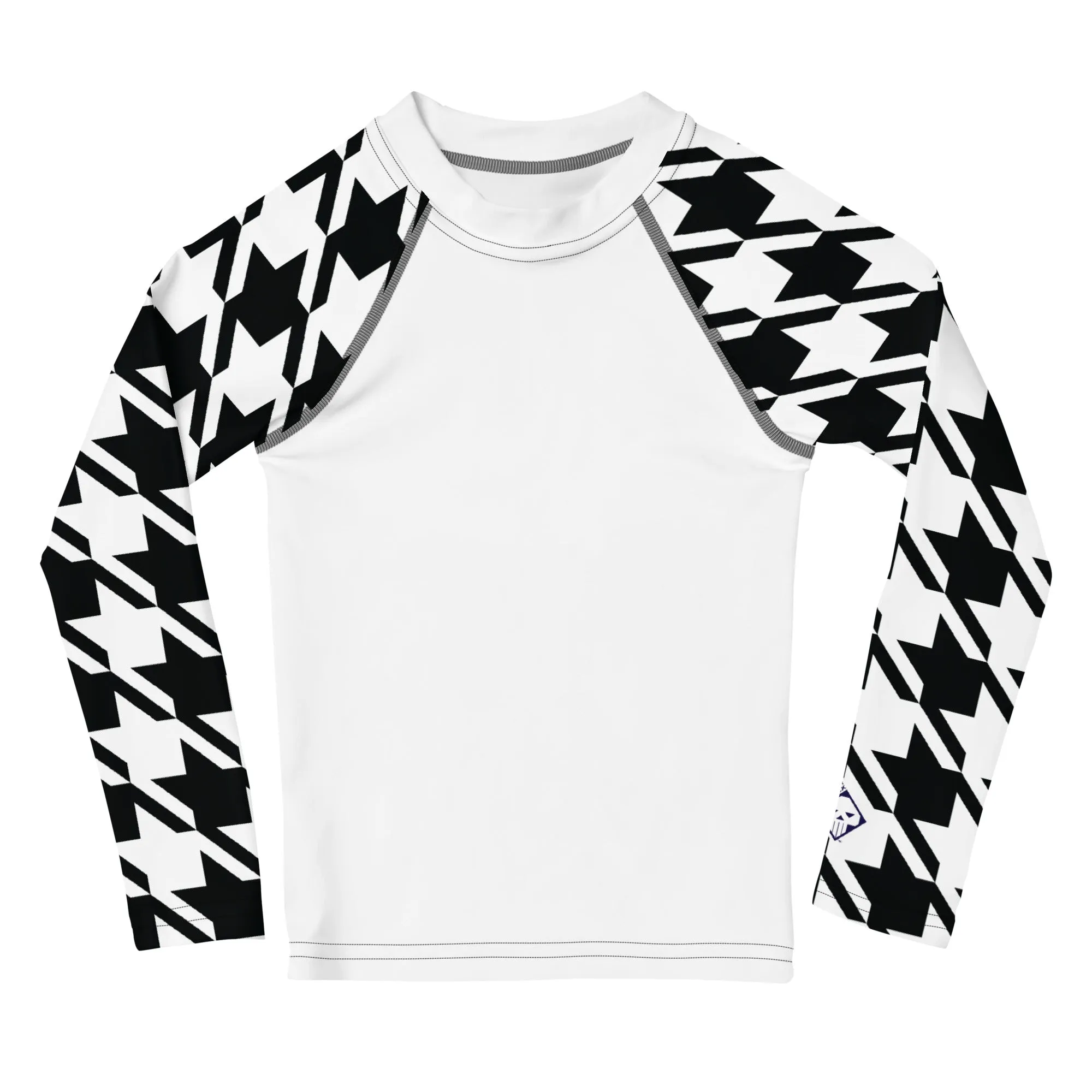 Stylish Protection: Girl's Houndstooth Long Sleeve BJJ Rash Guard