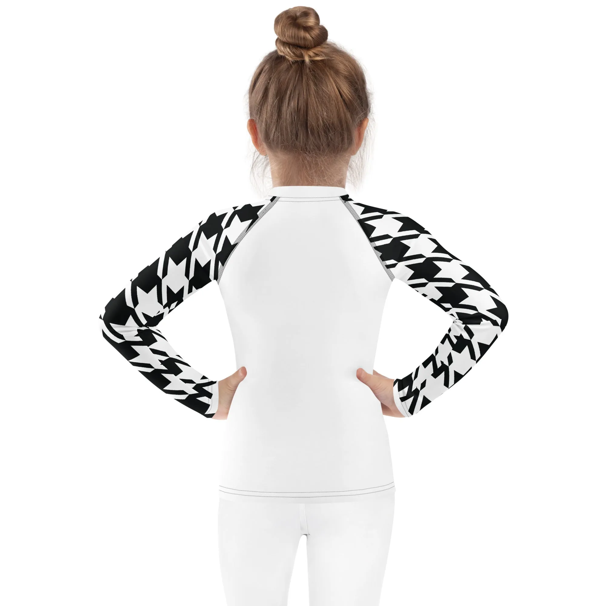 Stylish Protection: Girl's Houndstooth Long Sleeve BJJ Rash Guard