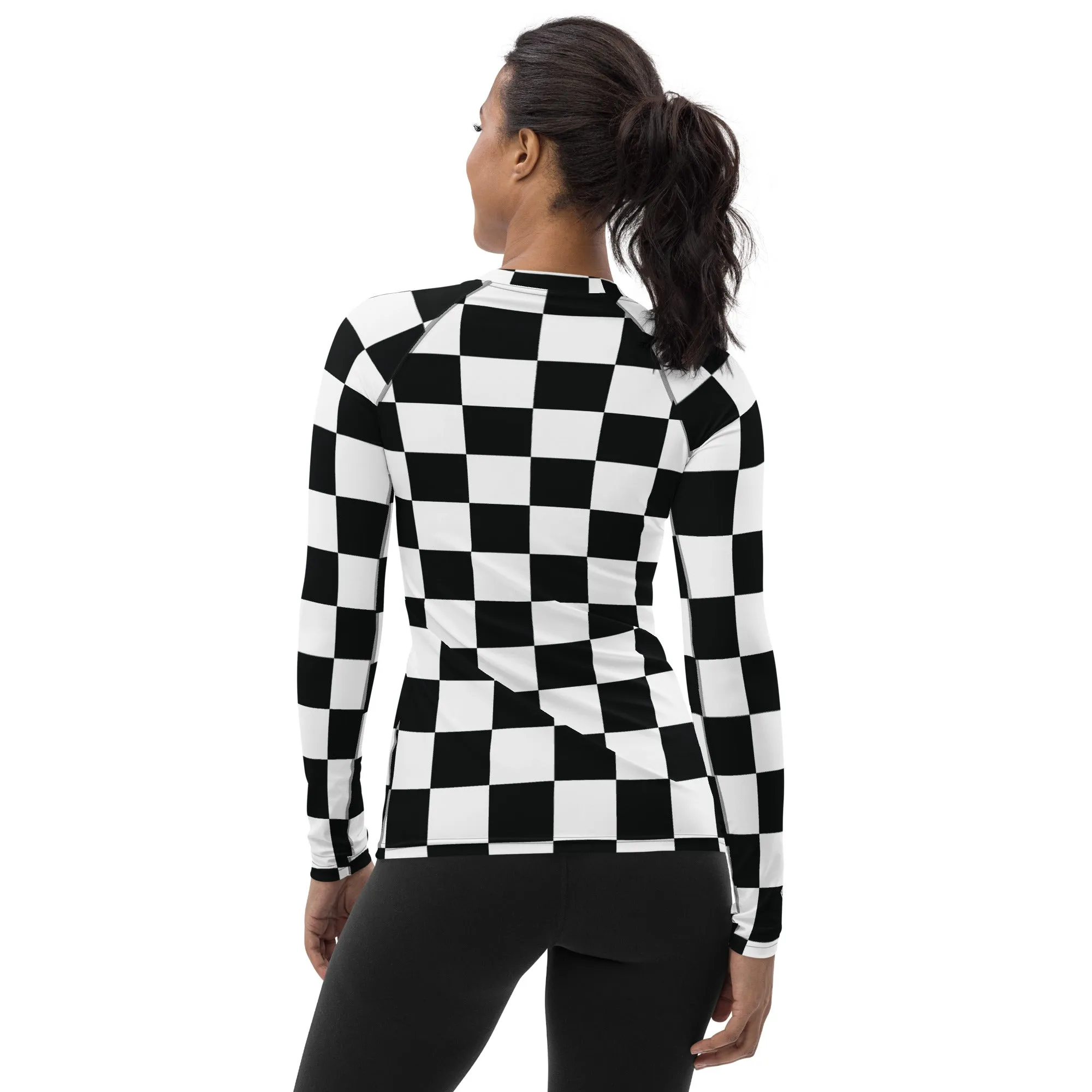 Stylish Protection: Women's Checkered Long Sleeve BJJ Rash Guard