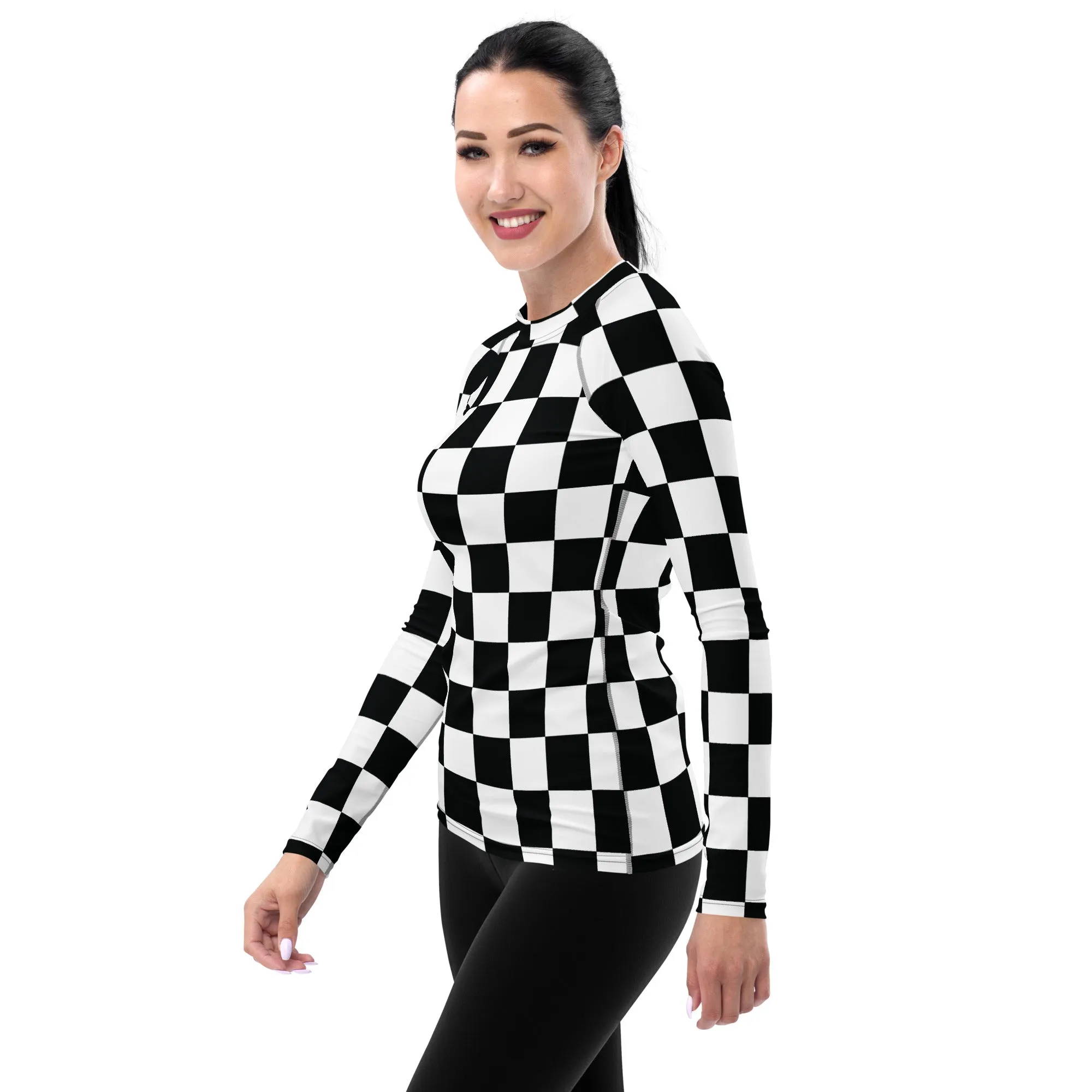 Stylish Protection: Women's Checkered Long Sleeve BJJ Rash Guard