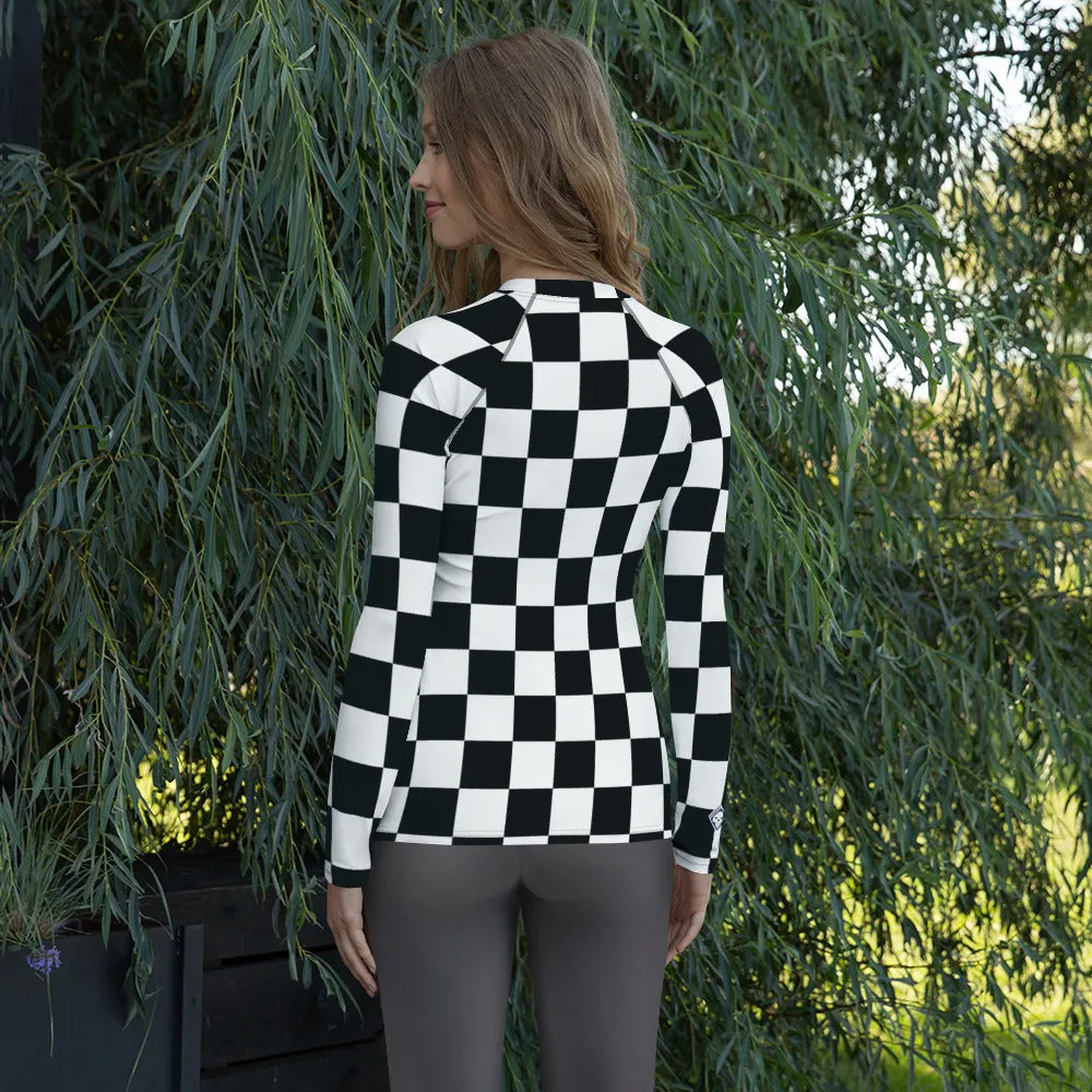 Stylish Protection: Women's Checkered Long Sleeve BJJ Rash Guard