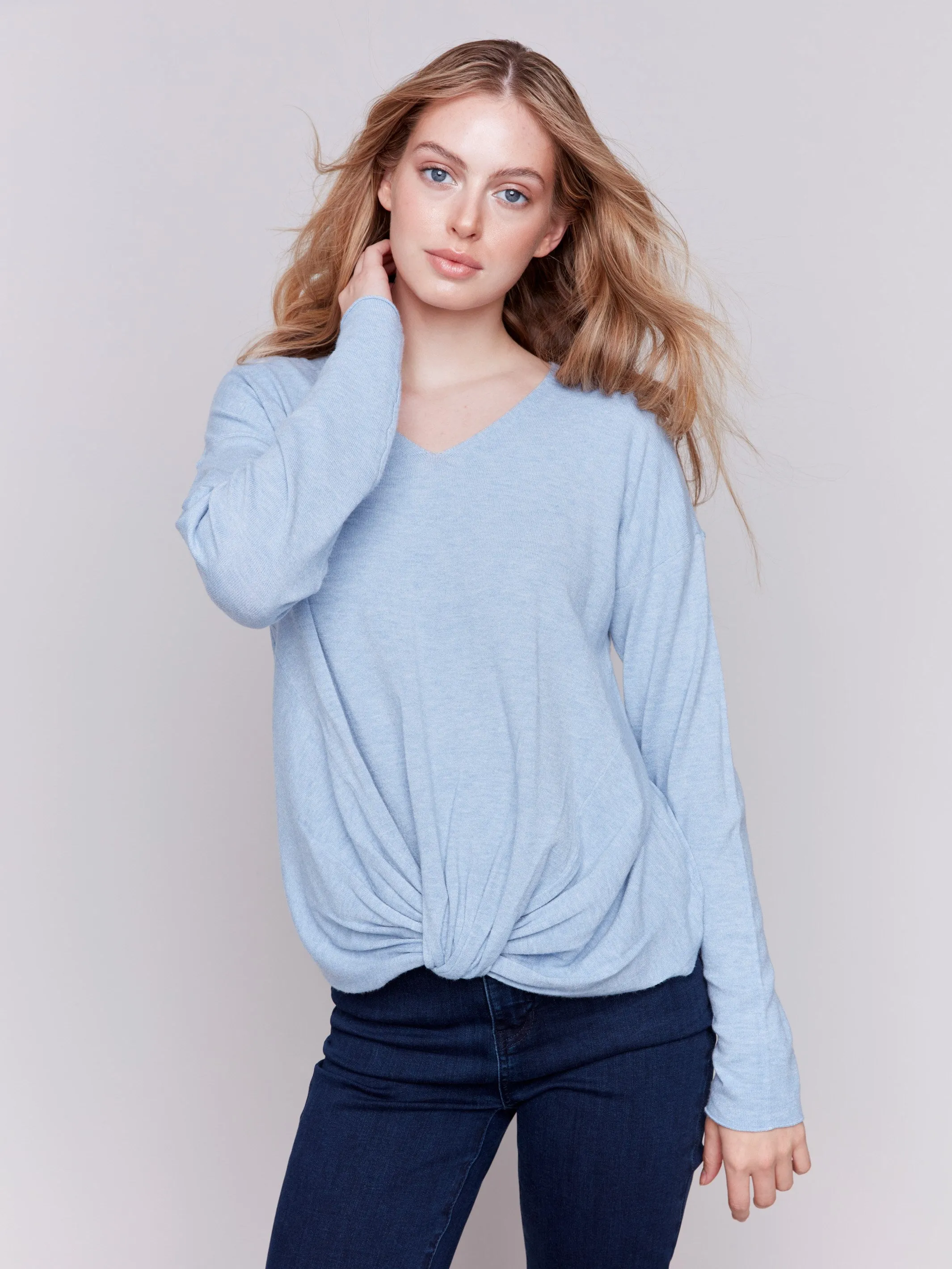 Sweater with Front Knot Detail - Frost