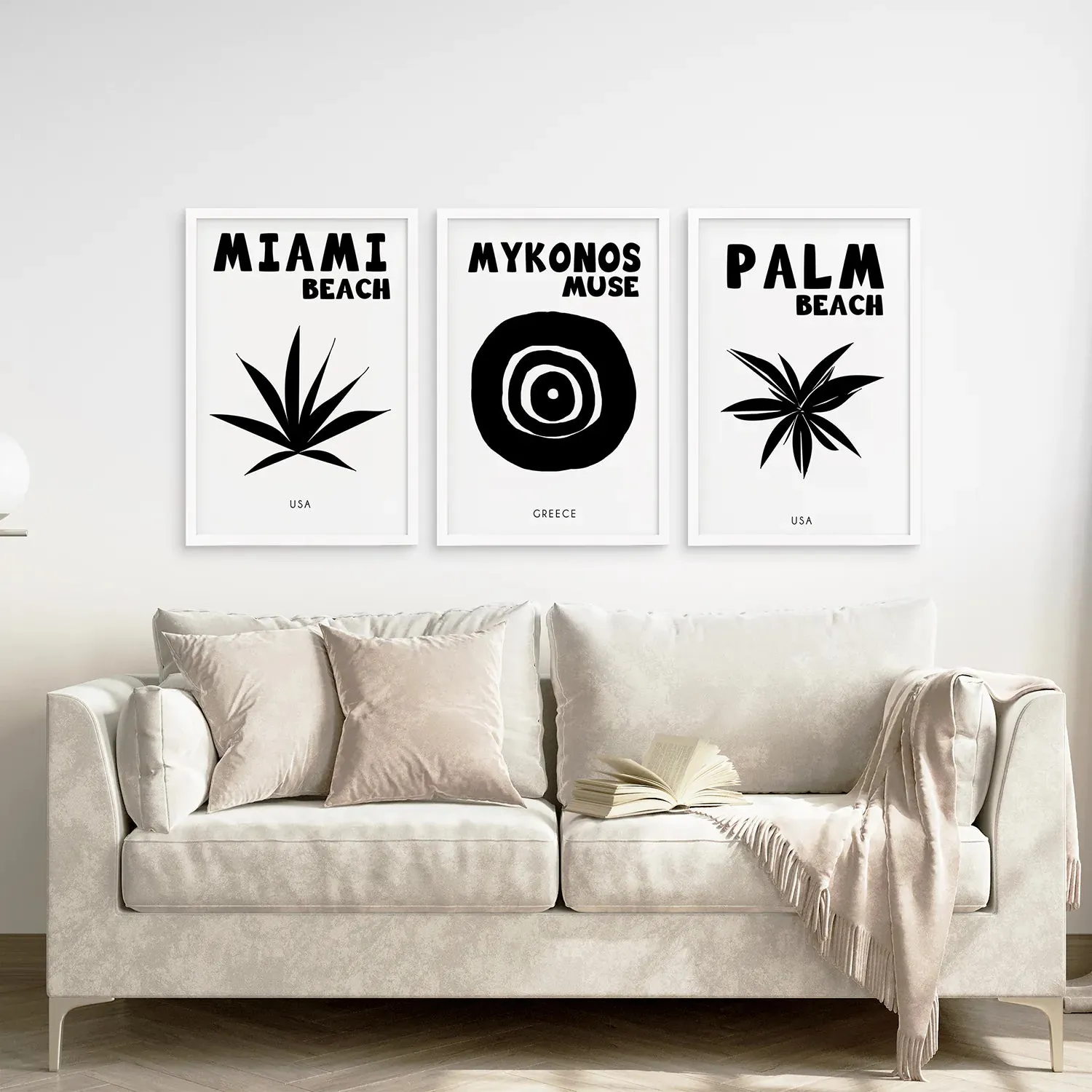 Trendy Black and White Travel Art Decor Set