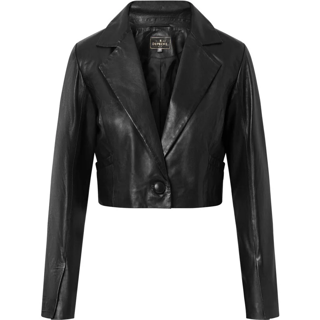 Trendy Nanah short/ cropped leather blazer / 50962 - Black (Nero)