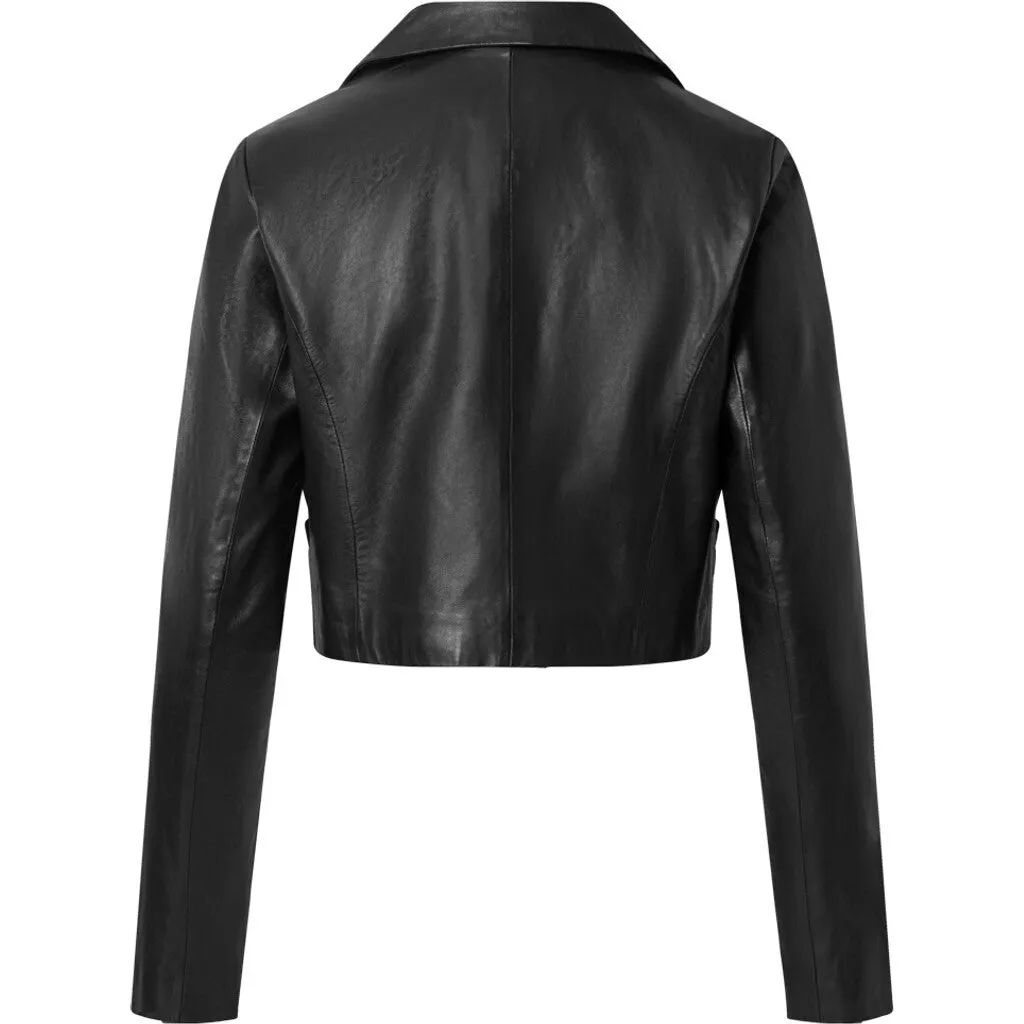 Trendy Nanah short/ cropped leather blazer / 50962 - Black (Nero)