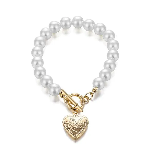 Trendy White Pearl Heart Pendant Bracelet 65917865C