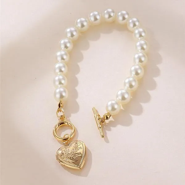 Trendy White Pearl Heart Pendant Bracelet 65917865C