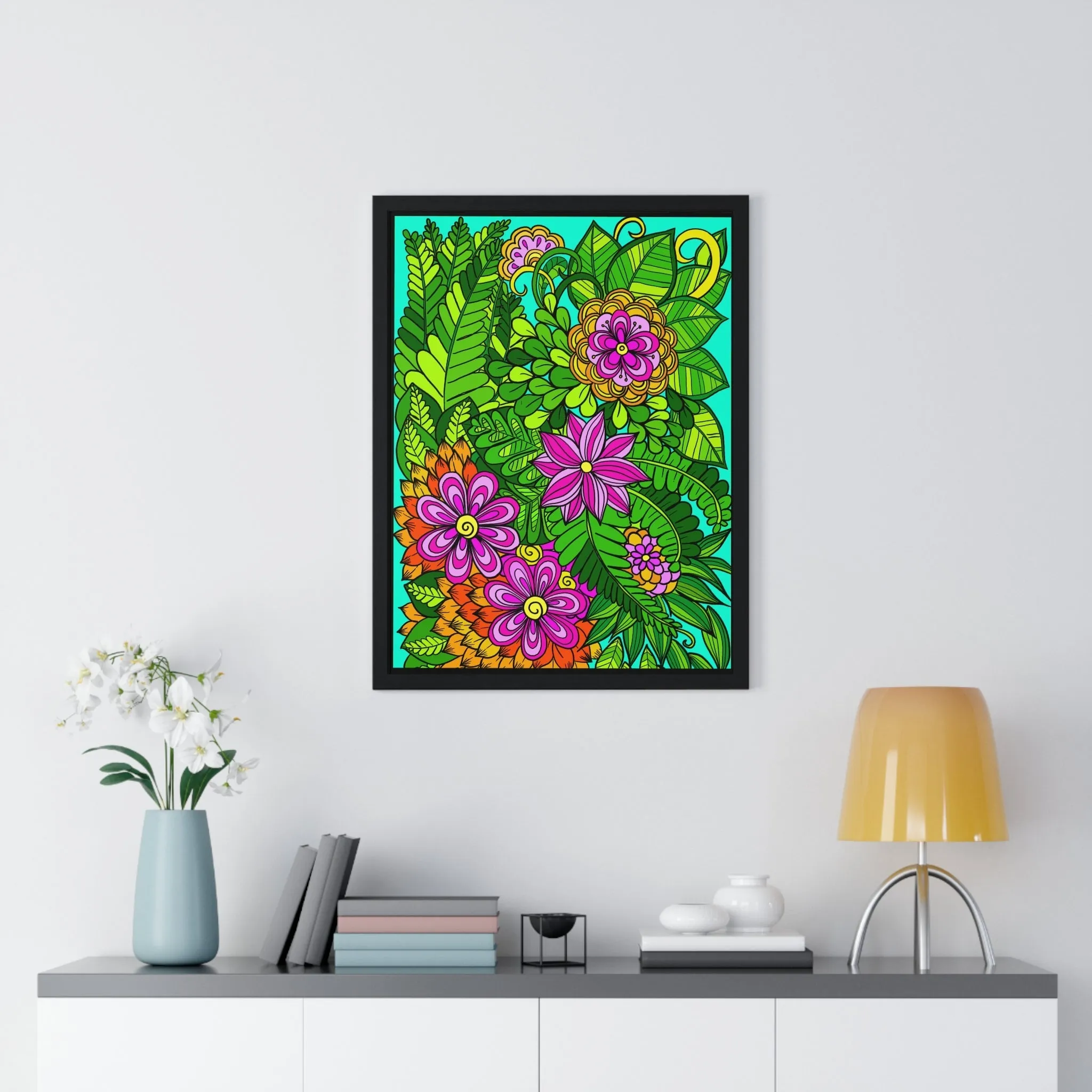 Vertical Framed Mandala Design Handmade Art Poster