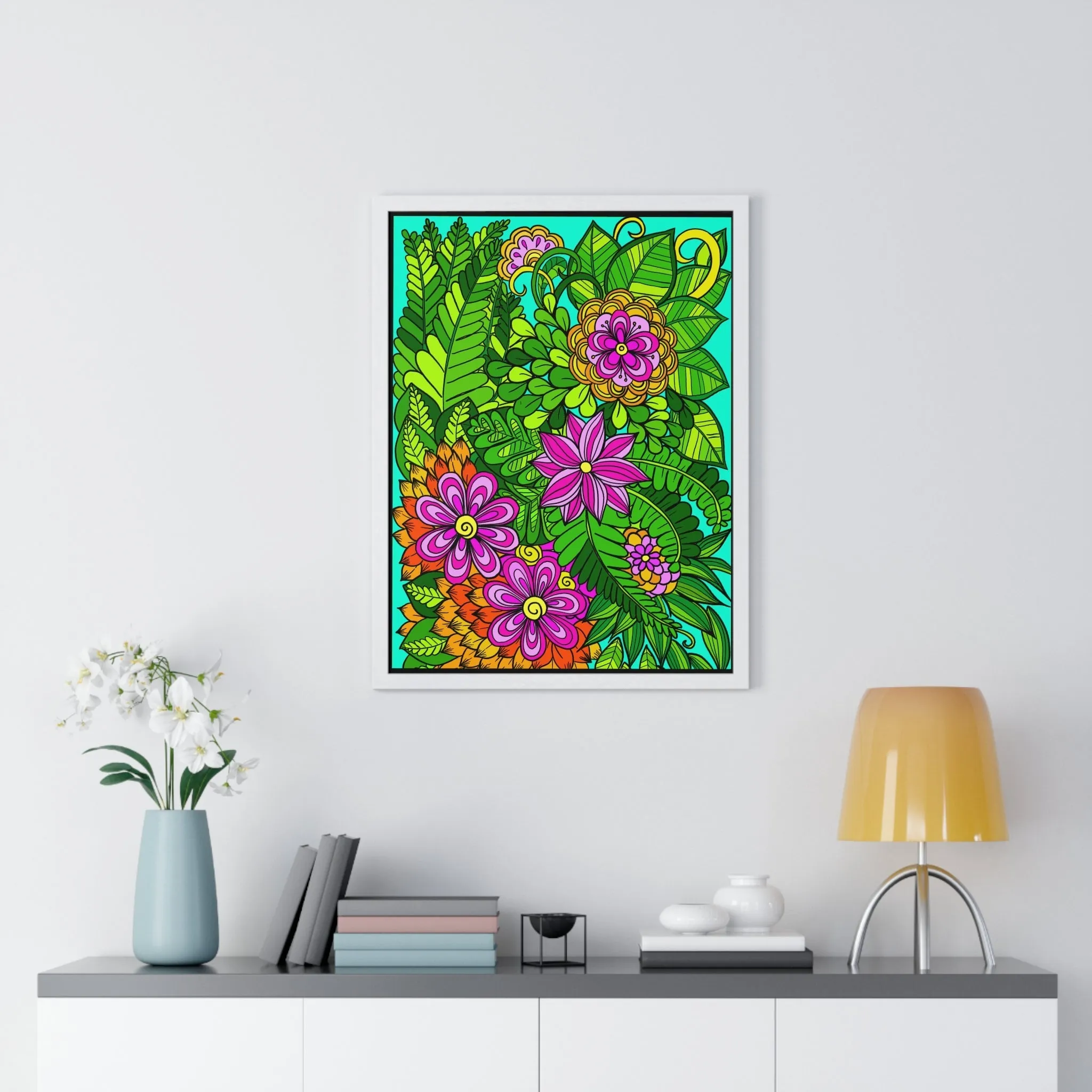 Vertical Framed Mandala Design Handmade Art Poster