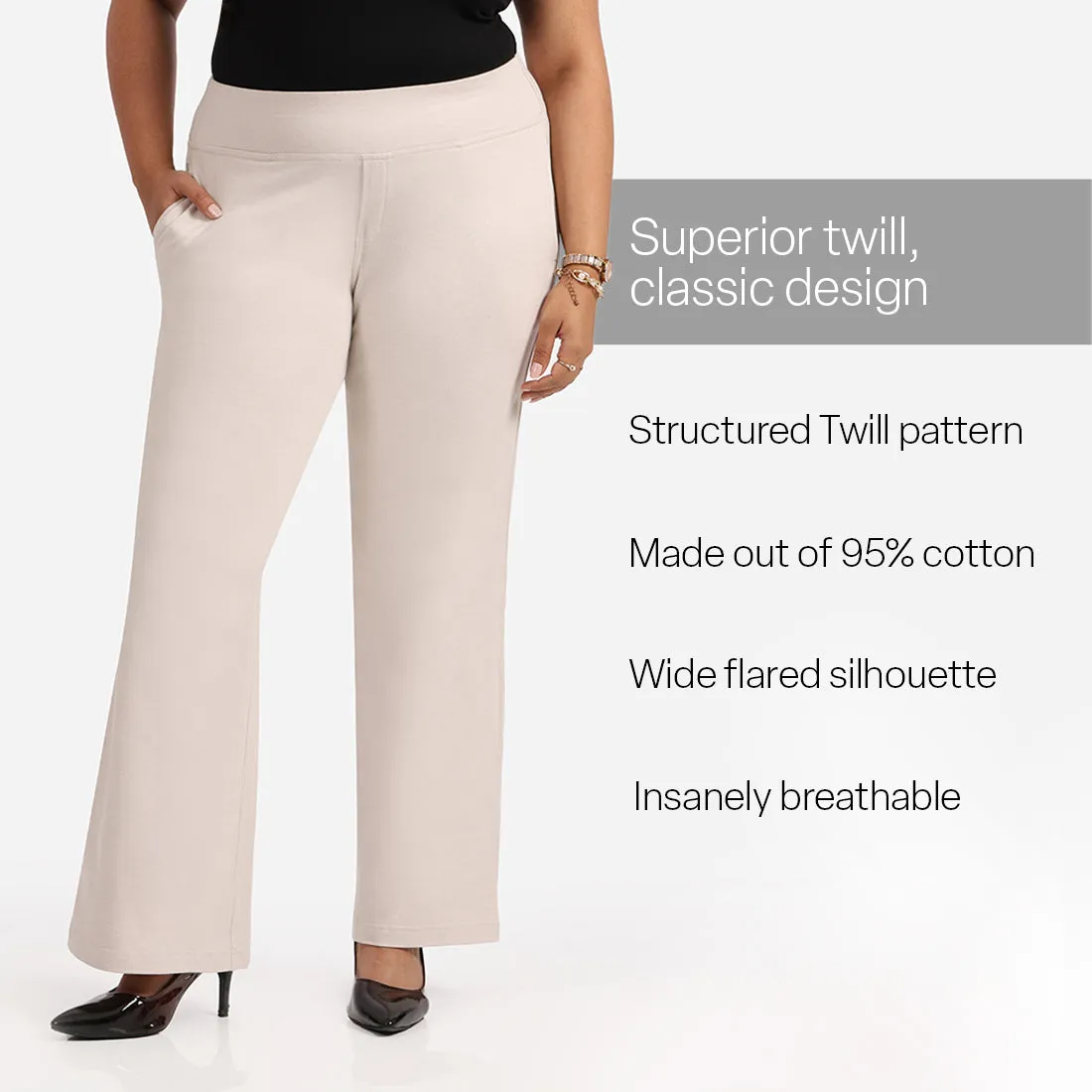 Work-To-Wine Twill Wide Leg Flare Pants