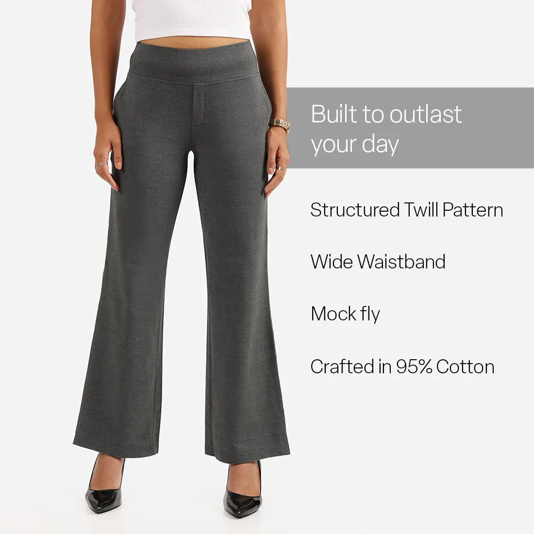 Work-To-Wine Twill Wide Leg Flare Pants